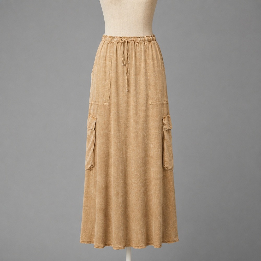 Y2K Boho Cargo Maxi Skirt Size L Brown Indie Sleaze Grunge Utility Lagenlook